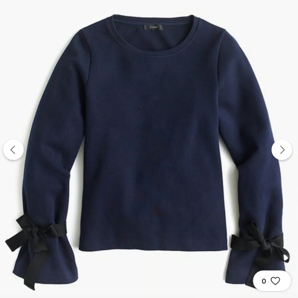 J Crew Navy Tie Bell Sleeve Sweatshirt Size XXS